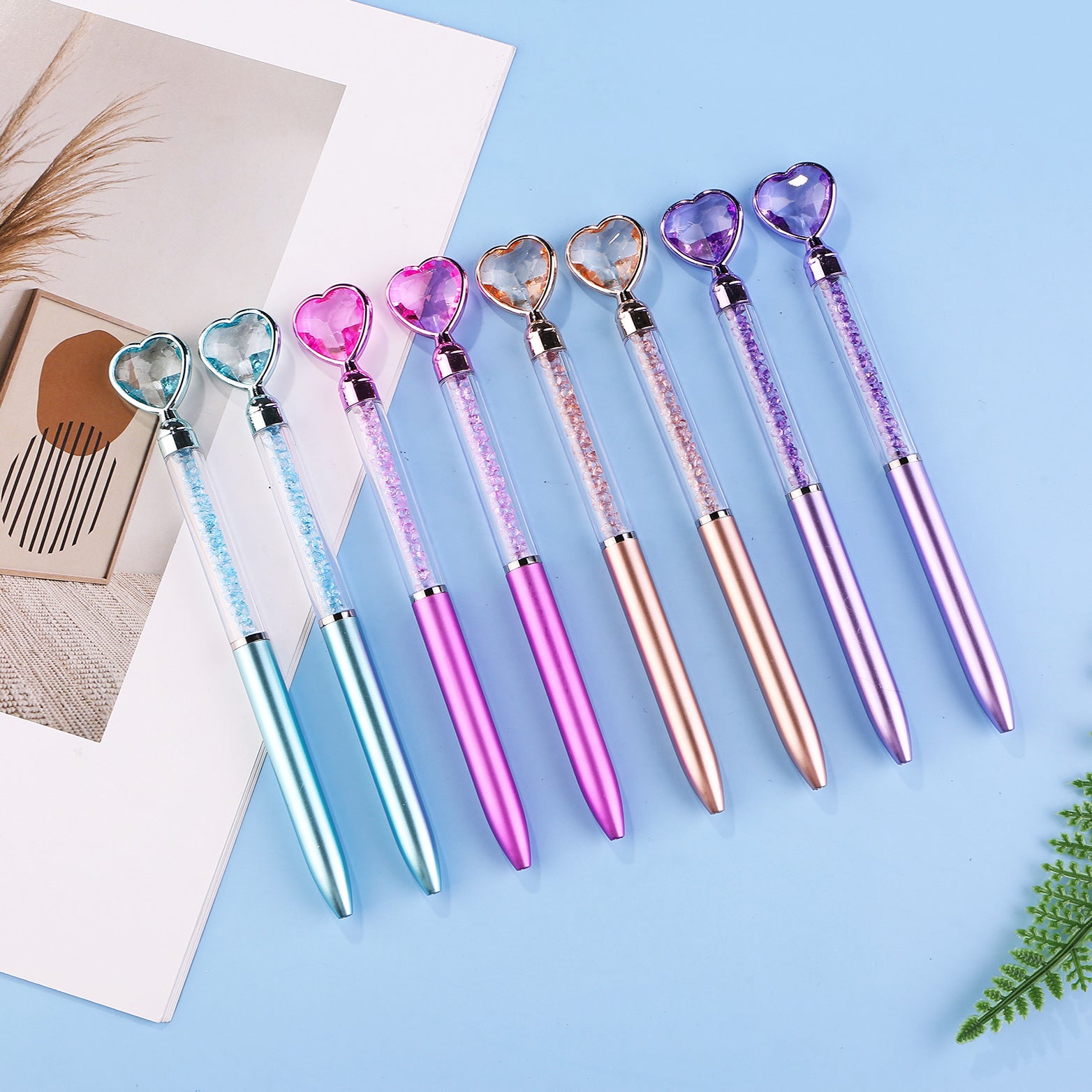 Wholesale Metal Rod Diamond Love Ball Pen Colored Crystal Flowing Sand Broken Diamond Pen